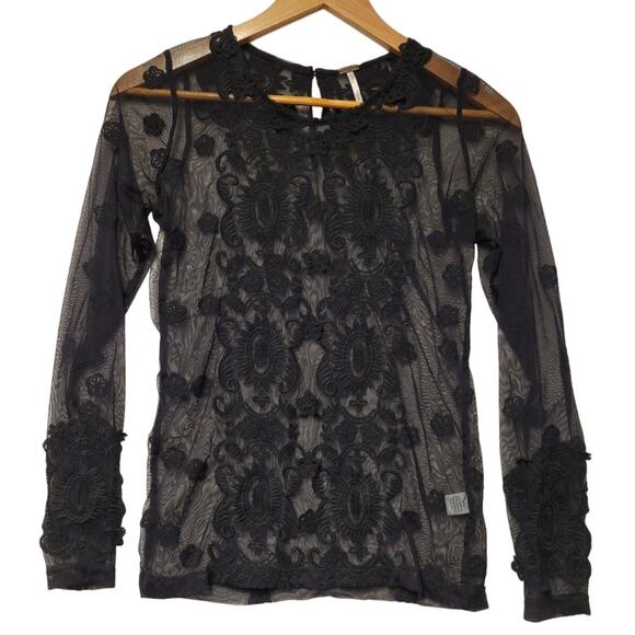 Black Lace & Mesh Sheer Top Women's S Whimsi Goth Witchy Fairy Goth Rave Party - Picture 1 of 8